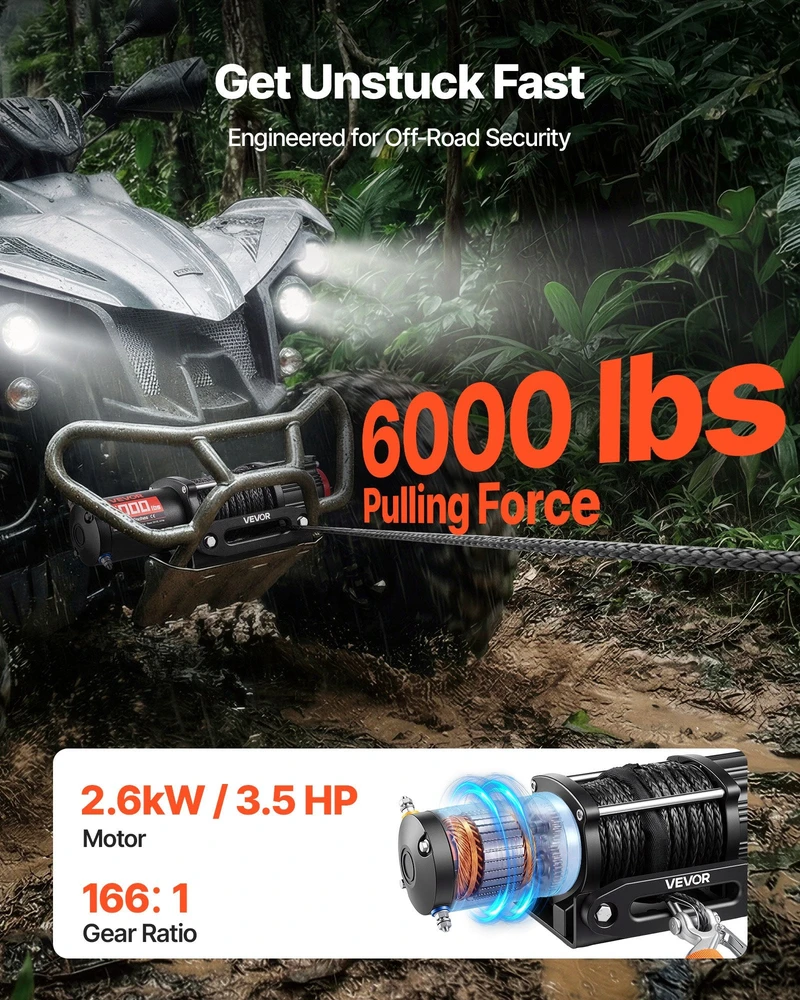 VEVOR 12V gervė ATV/UTV su sintetiniu lynu