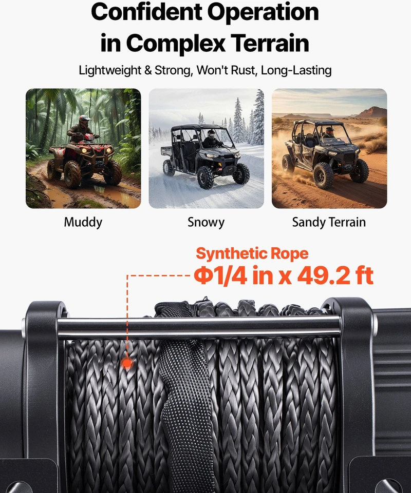 VEVOR 12V gervė ATV/UTV su sintetiniu lynu