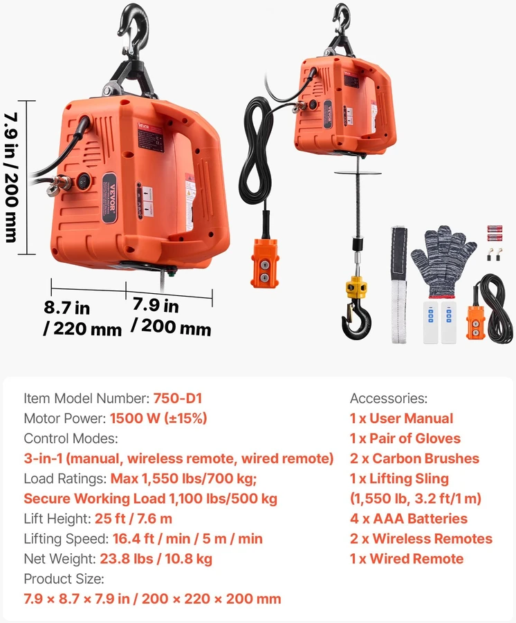 VEVOR 3-in-1 elektrinis keltuvas, 700 kg talpa