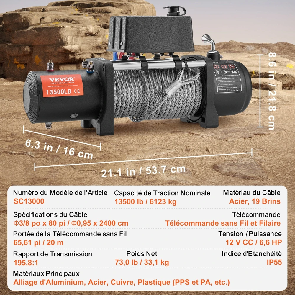 VEVOR Elektrinė gervė sunkvežimiui 6123 kg plieninė IP65