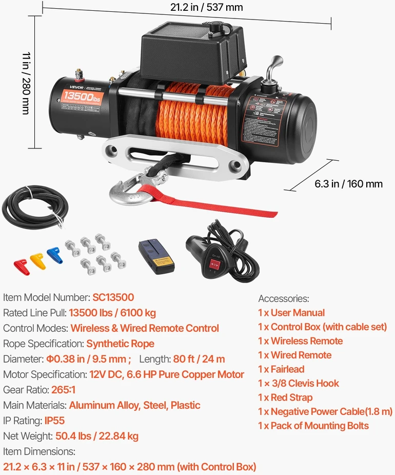 VEVOR Elektrinis 6,123 kg gervė sintetine virve