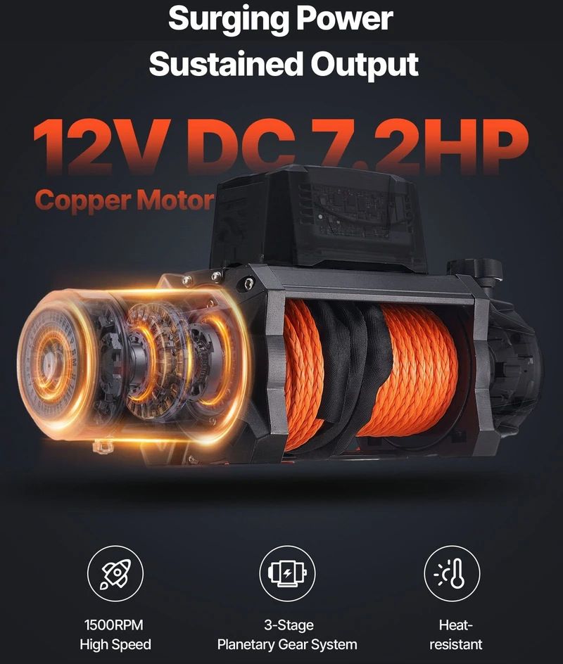 VEVOR Elektrinis gervė 6100 kg, 12V DC su sin. virve