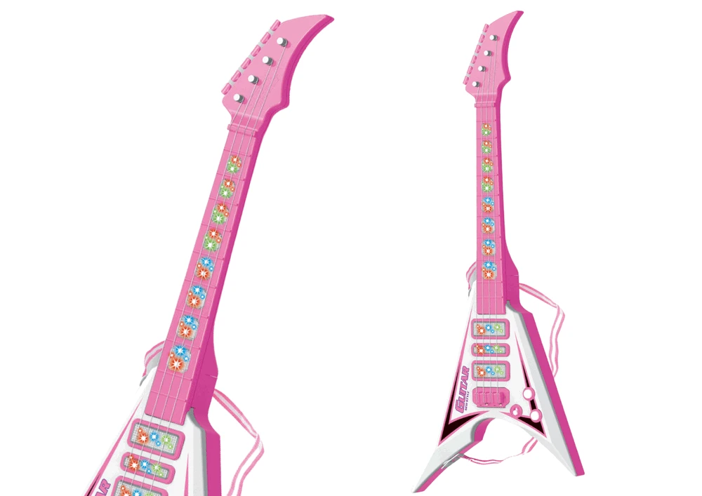 Lean Toys Vaikiška elektrinė gitara su šviesomis ir melodijomis, 54 cm, rožinė