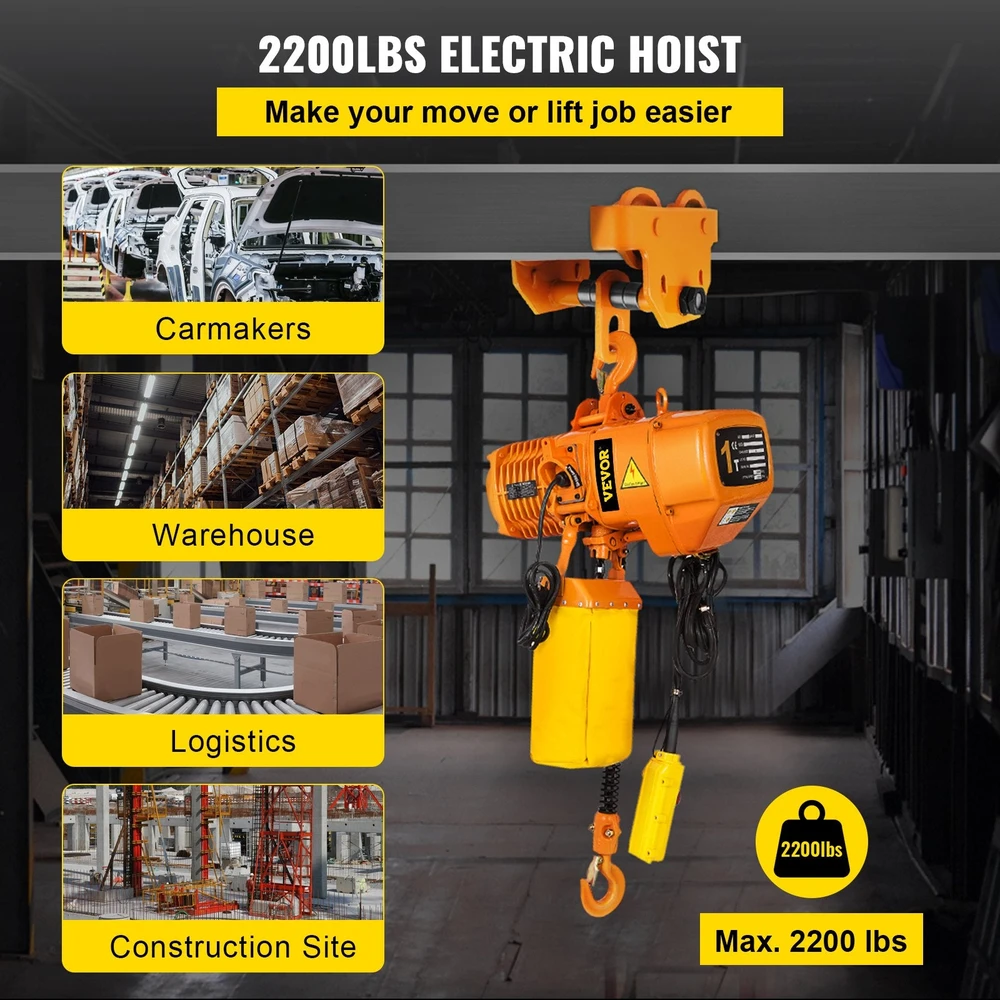 VEVOR Elektrinis vienfazis grandininis keltuvas 1T, 4 m