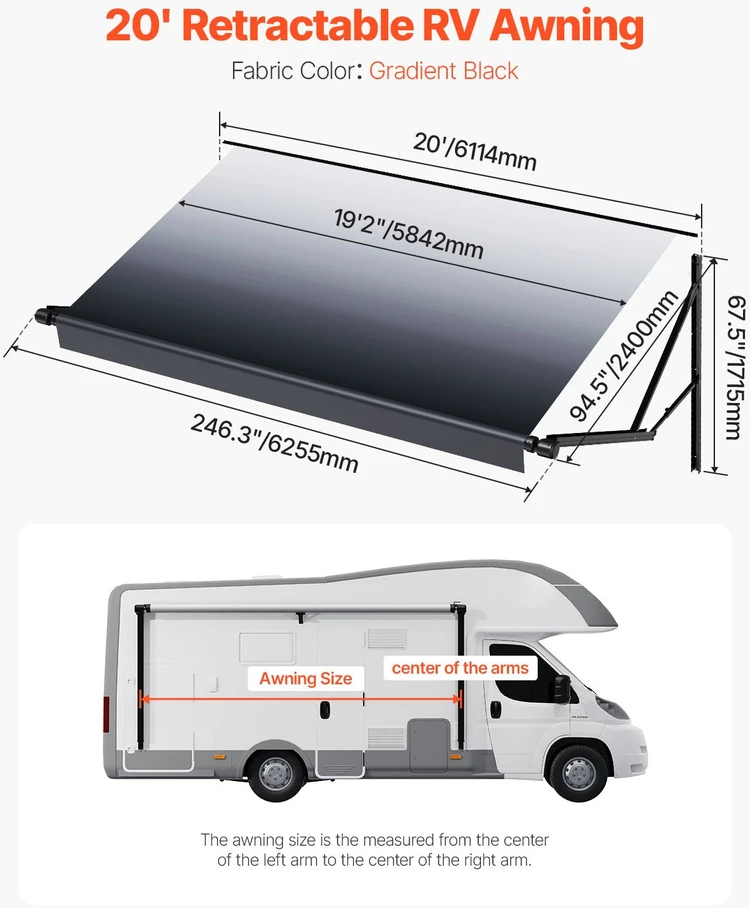 VEVOR 20' elektrinė priekabos markizė DC12V RV