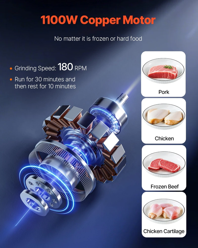 Mėsmalė VEVOR Elektrinė mėsos malūnėlis su dešrų gaminimo funkcija