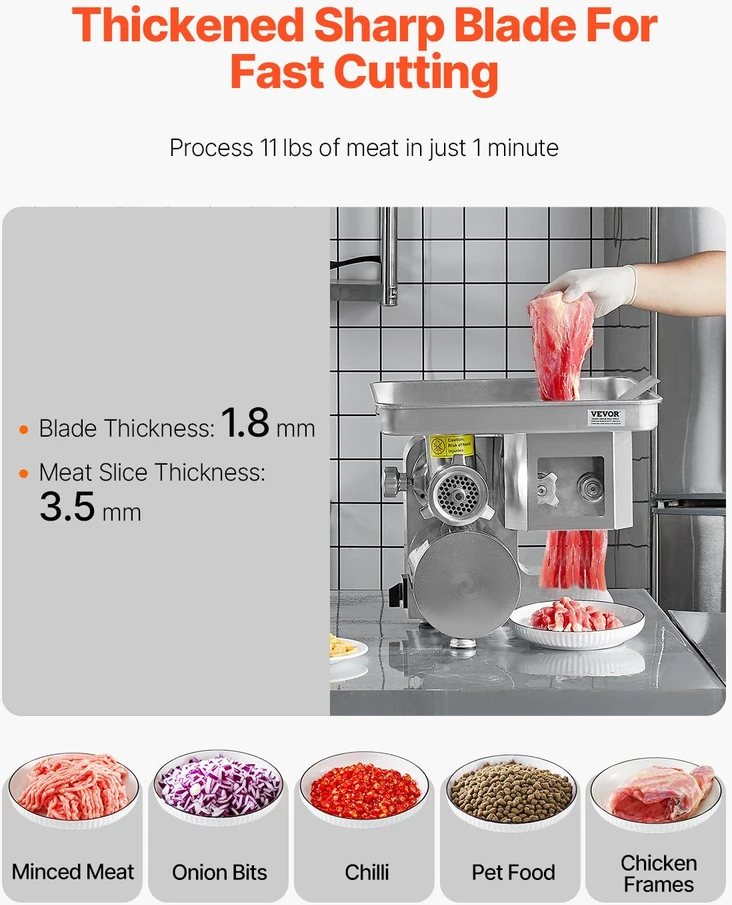 VEVOR Elektrinė mėsmalė 11 kg/min dešrų gaminimui
