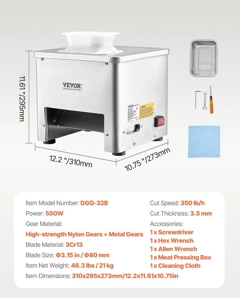 VEVOR 550W elektrinis mėsos pjaustytuvas