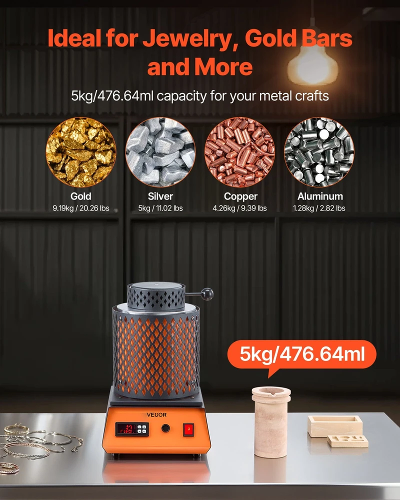VEVOR Elektrinė lydymo krosnis su 5kg tigliu