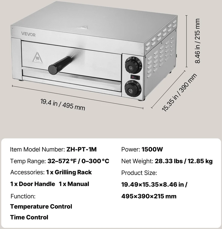 VEVOR Elektrinė stalviršio picos krosnelė 1500W