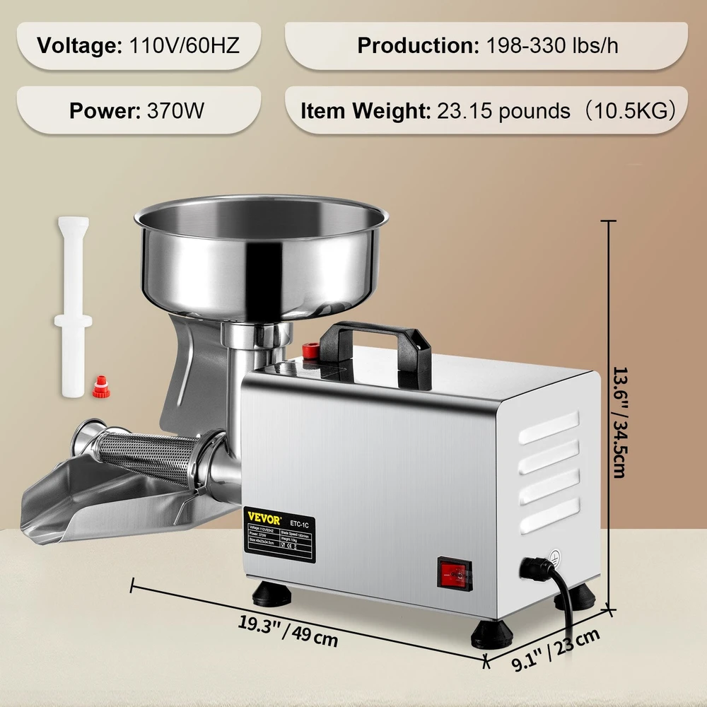 VEVOR Elektrinis pomidorų trintuvas 370W