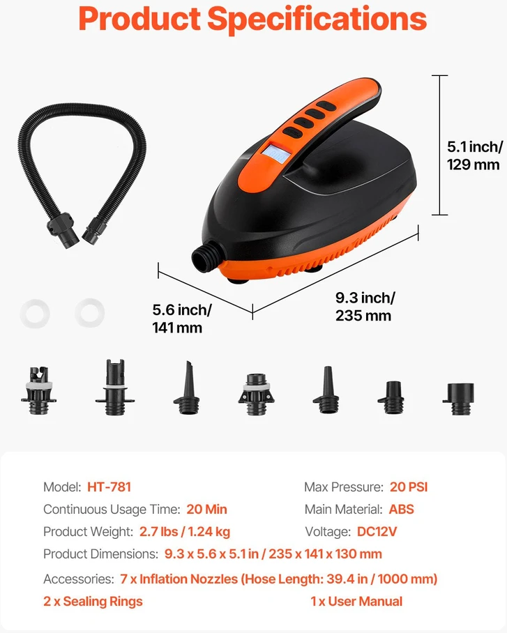 VEVOR Elektrinė irklentės pompa su 12V jungtimi