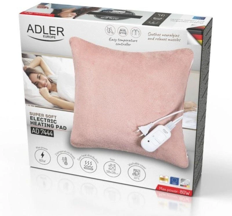 Adler Super Soft elektrinis šildymo kilimėlis | AD 7444 | Šildymo lygių skaičius: 2 | Asmenų skaičius: 1 | Plaunamas | Nuotolinio valdymo pultas | 80 W | Rožinė