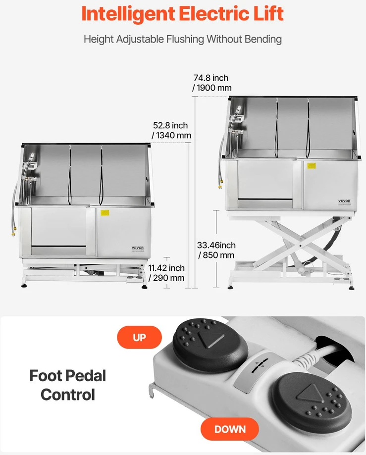 VEVOR 127 cm elektrinė šunų maudymo vonelė su filtru