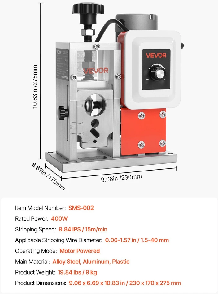 VEVOR Elektrinė vielos nuėmiklio mašina 0.06-1.57 colių 400W