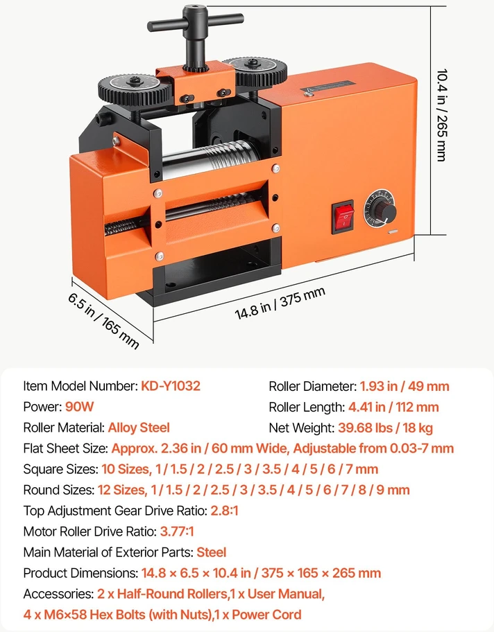 Elektrinės valcavimo staklės VEVOR KD-Y1032, 90W galia