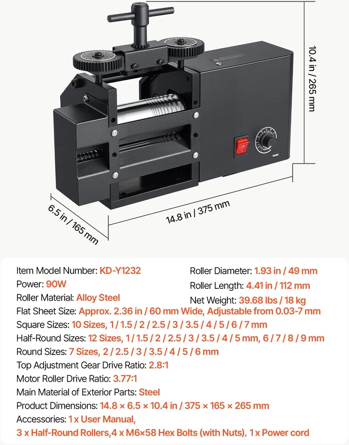 Elektrinės valcavimo staklės VEVOR KD-Y1232, 0,03–7 mm reguliuojamas storis