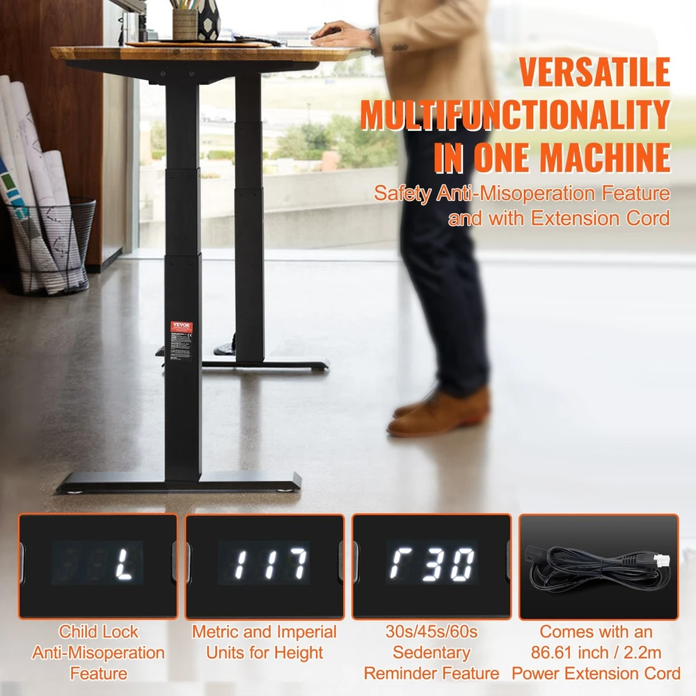 VEVOR Elektrinis reguliuojamas stalo rėmas 65-129 cm H juodas