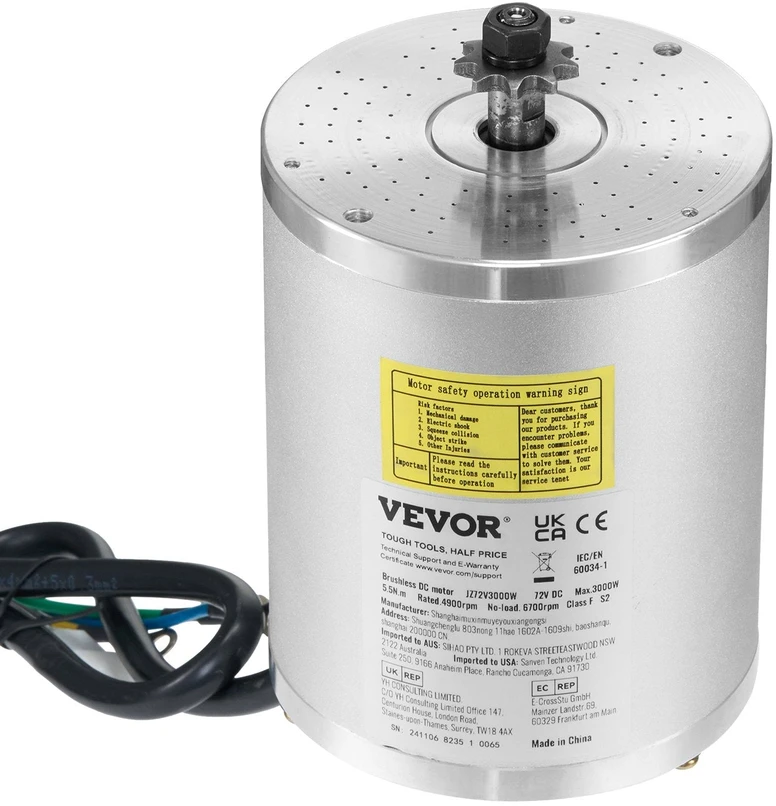 VEVOR 72V 3000W elektrinis brushless DC variklio komplektas su valdikliu