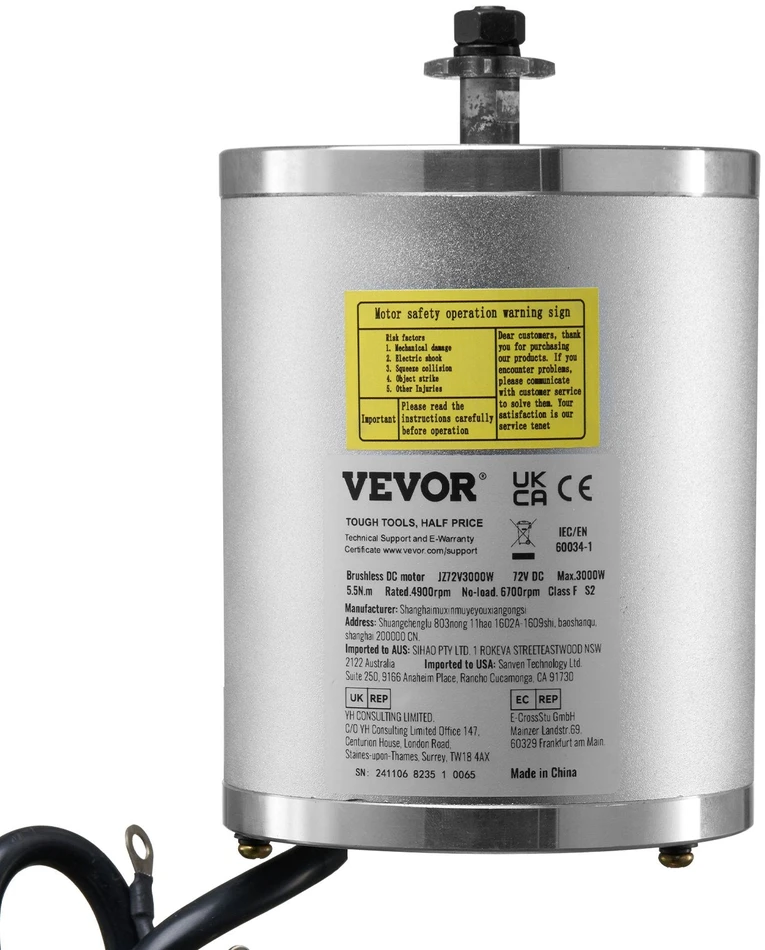 VEVOR 72V 3000W elektrinis brushless DC variklio komplektas su valdikliu