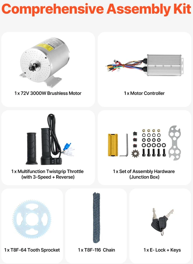 VEVOR 3000W elektrinis bešepetėlinis DC variklio rinkinys