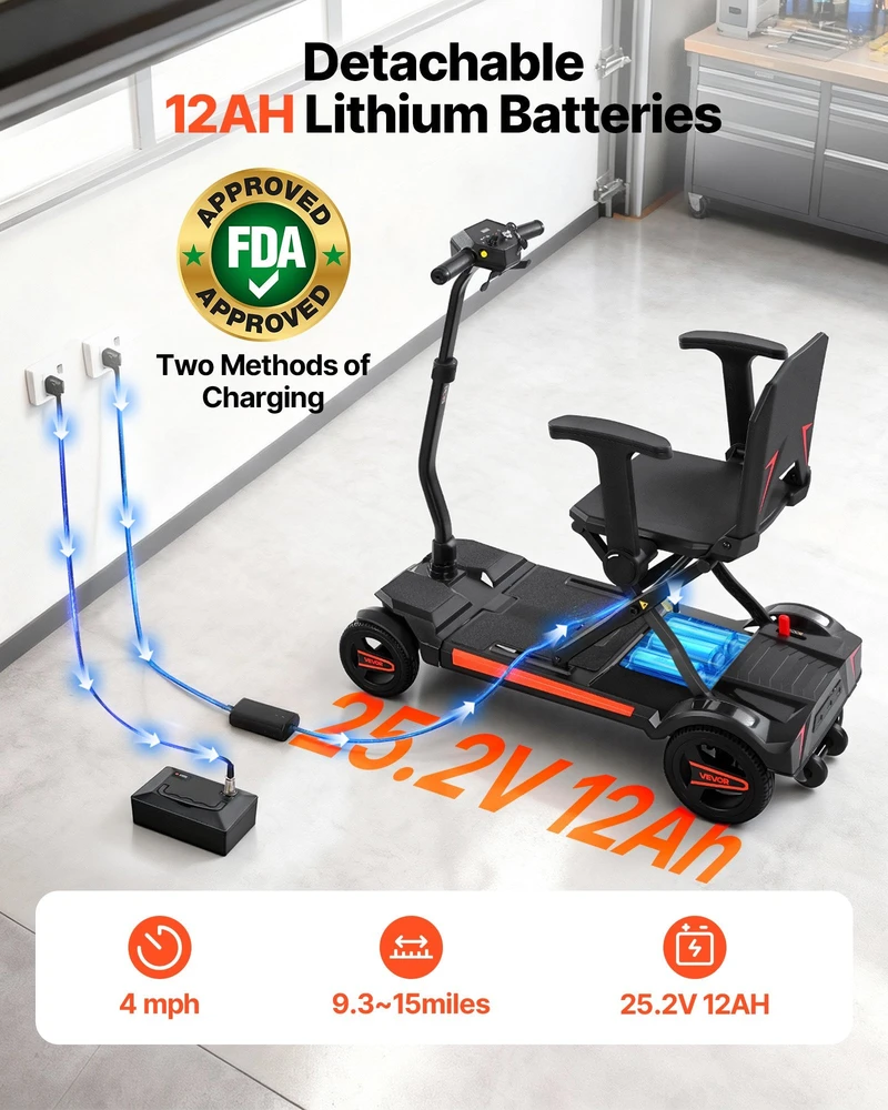VEVOR Keturratis elektrinis mobilumo motoroleris