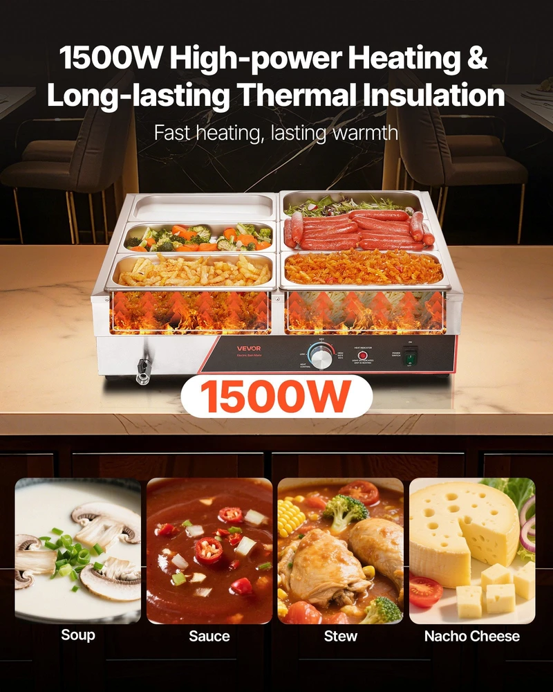 VEVOR Elektrinis maisto šildytuvas iš nerūdijančio plieno, 1500W