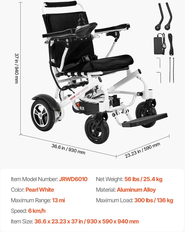 Vevor Elektrinis neįgaliųjų vežimėlis 136 kg talpa