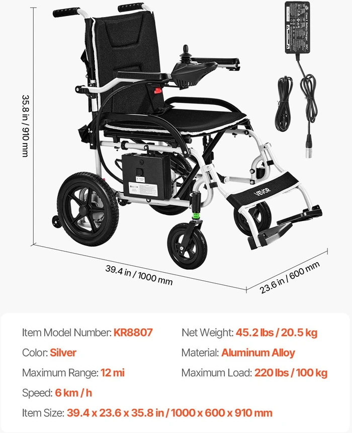 VEVOR Sulankstomas elektrinis neįgaliojo vežimėlis 100 kg