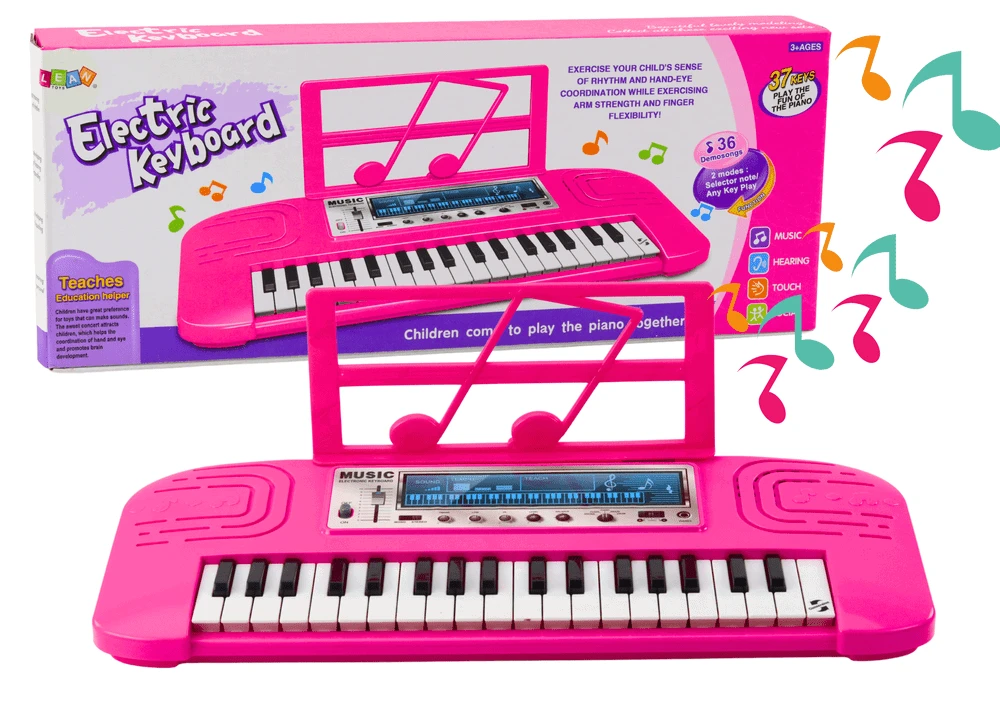 Lean Toys Elektroninis fortepijonas vaikams su 37 klavišais ir 36 melodijomis, rožinis