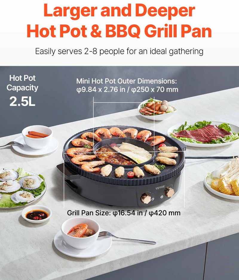 Vevor Elektrinis grilis ir hotpot 1800W 2-in-1