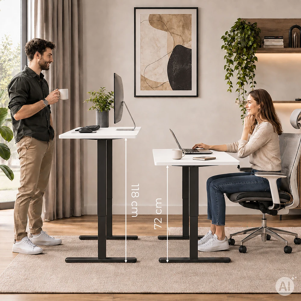 Elektrinis stalas 120x60 cm, reguliuojamo aukščio 72-118 cm, baltas stalviršis, ModernHome