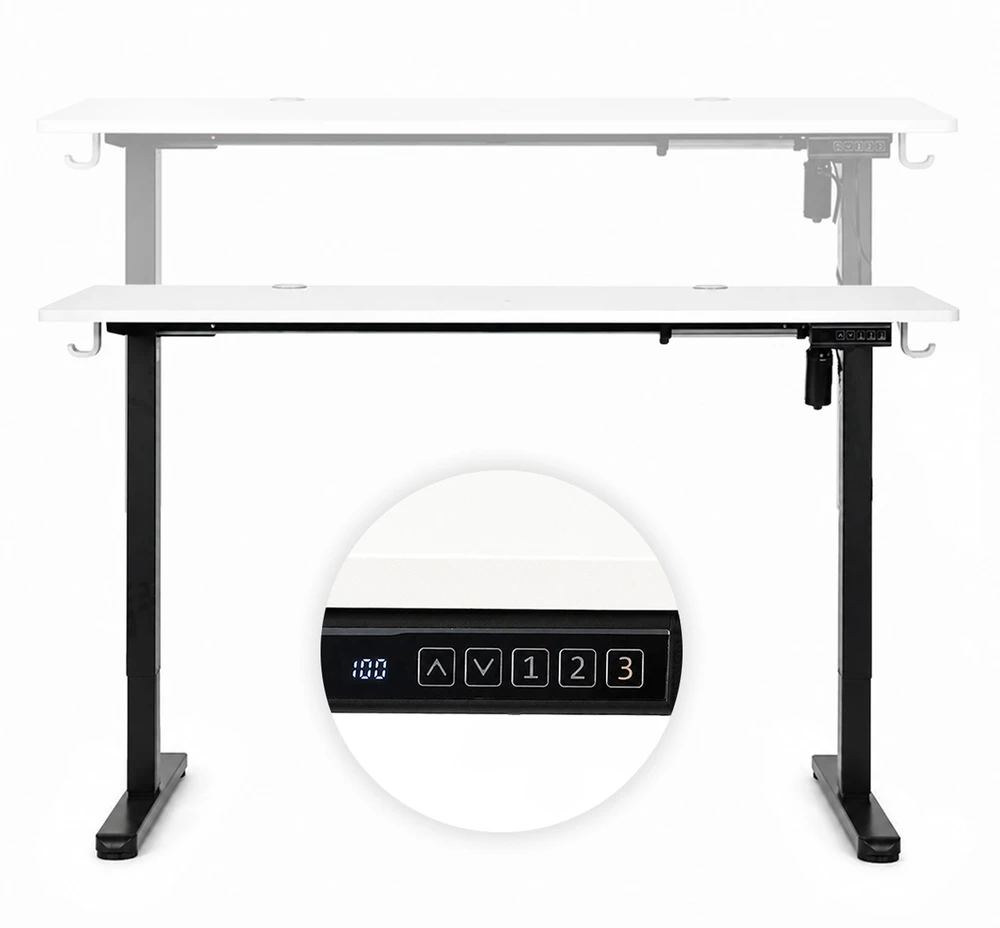 Elektrinis stalas 120x60 cm, reguliuojamo aukščio 72-118 cm, baltas stalviršis, ModernHome