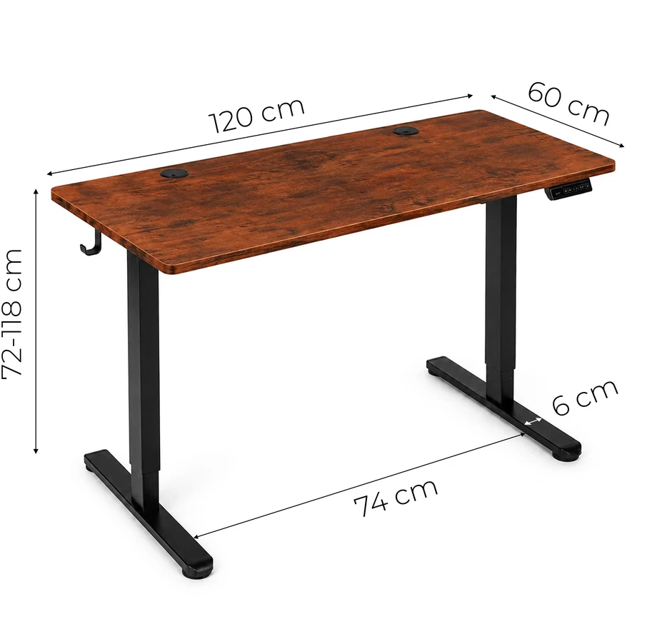 Elektrinis stalas 120x60 cm, reguliuojamo aukščio 72-118 cm, sendinto ąžuolo, ModernHome