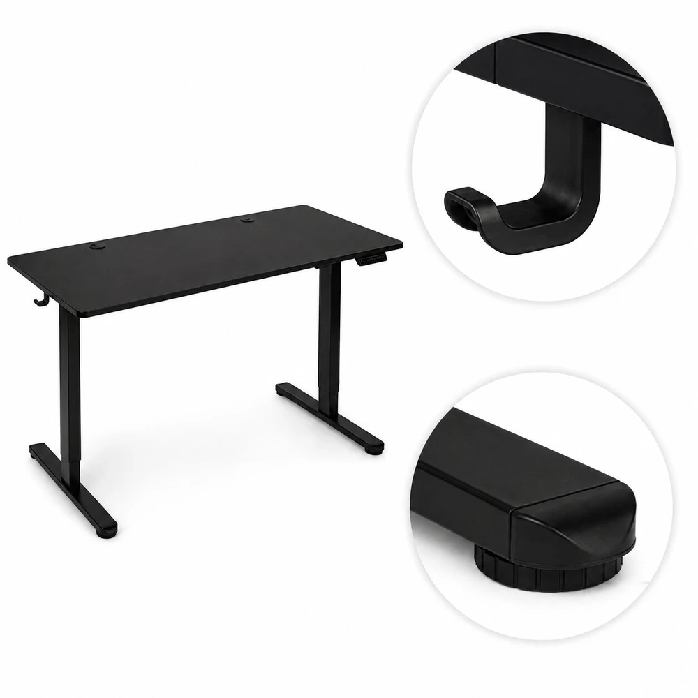 Elektrinis stalas 140x60 cm, reguliuojamo aukščio 72-118 cm, juodas, ModernHome
