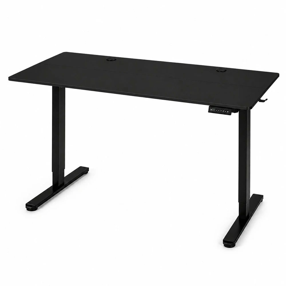 Elektrinis stalas 140x60 cm, reguliuojamo aukščio 72-118 cm, juodas, ModernHome