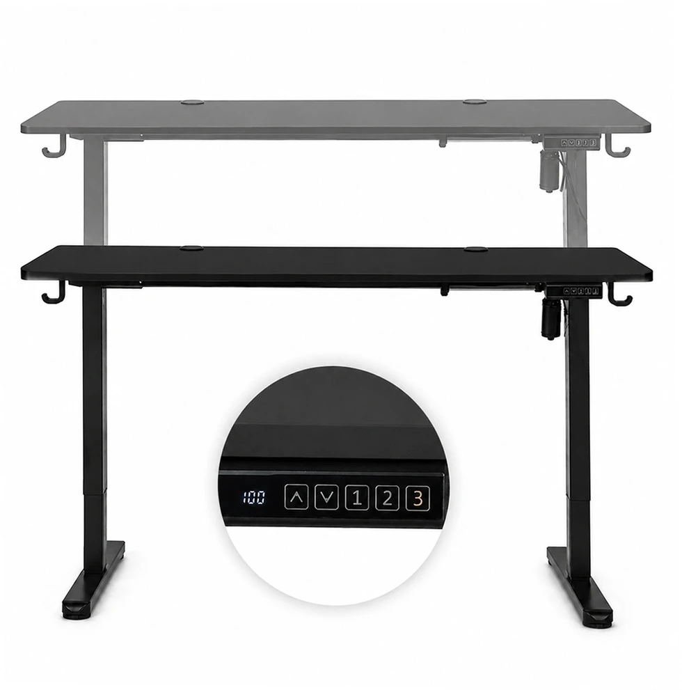 Elektrinis stalas 140x60 cm, reguliuojamo aukščio 72-118 cm, juodas, ModernHome