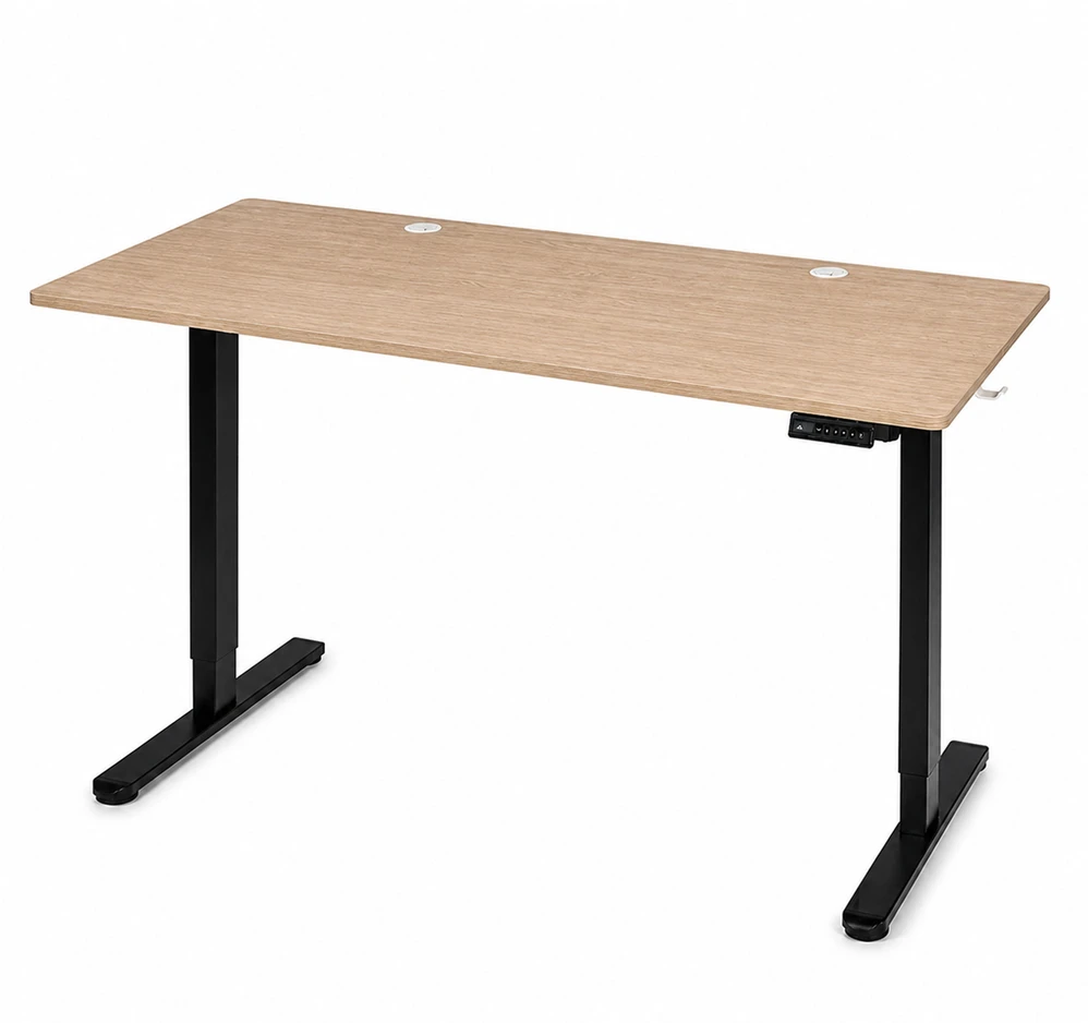 Elektrinis stalas 140x60 cm, reguliuojamo aukščio 72-118 cm, šviesaus ąžuolo spalvos, ModernHome