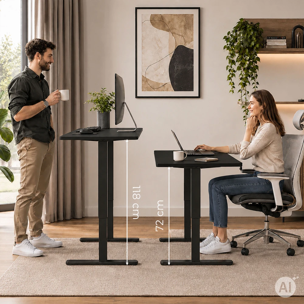 Elektrinis stalas 140x60 cm, reguliuojamo aukščio 72-118 cm, juodas, ModernHome