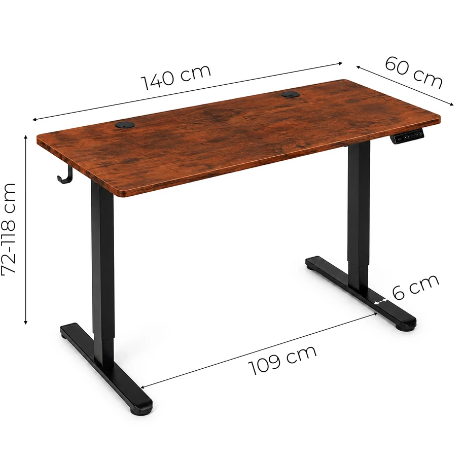 Elektrinis stalas 140x60 cm, reguliuojamo aukščio 72-118 cm, sendinto ąžuolo, ModernHome