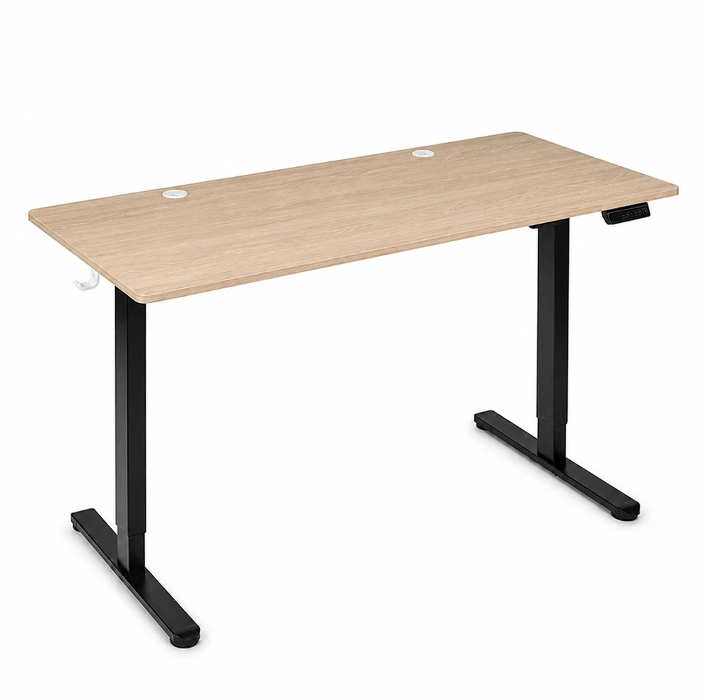 Elektrinis stalas 140x60 cm, reguliuojamo aukščio 72-118 cm, šviesaus ąžuolo spalvos, ModernHome