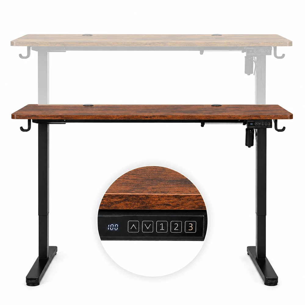 Elektrinis stalas 140x60 cm, reguliuojamo aukščio 72-118 cm, sendinto ąžuolo, ModernHome