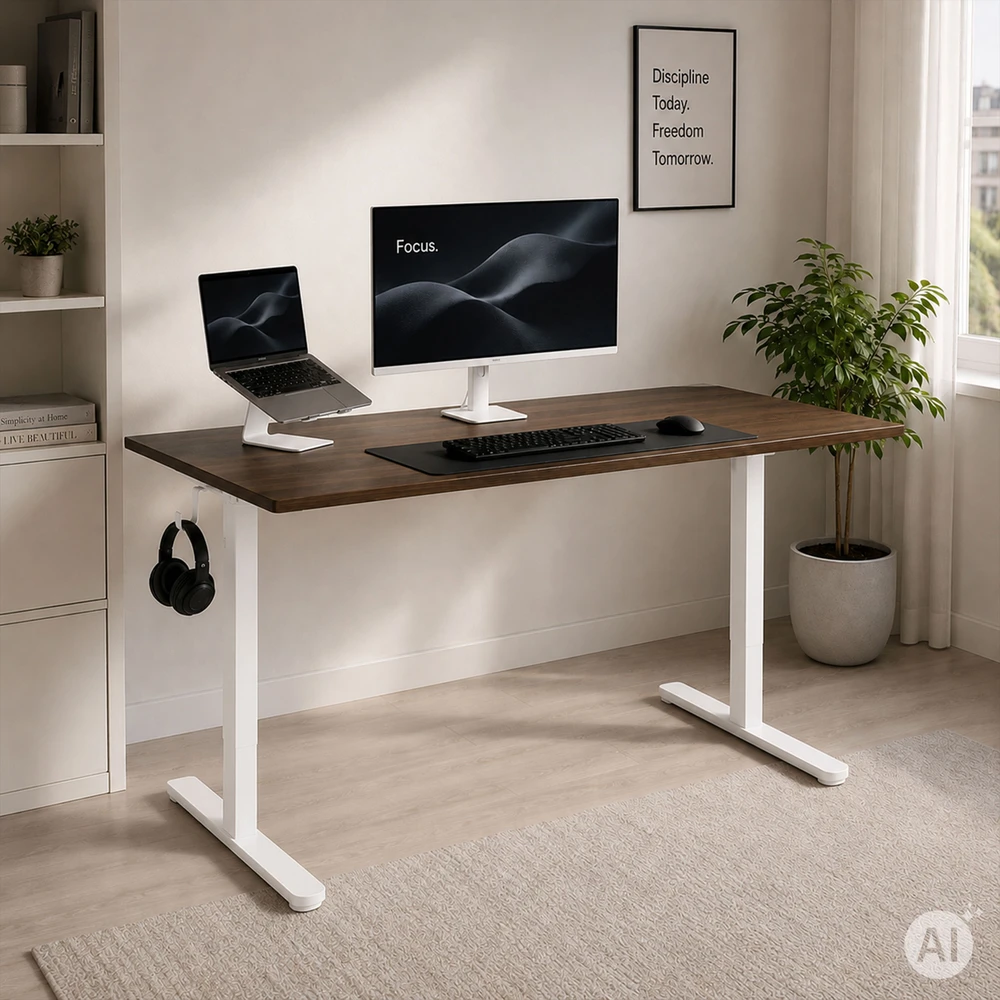 Elektrinis stalo rėmas, aukščio reguliavimas 72-118 cm, stalviršiui iki 160 cm, baltas ModernHome