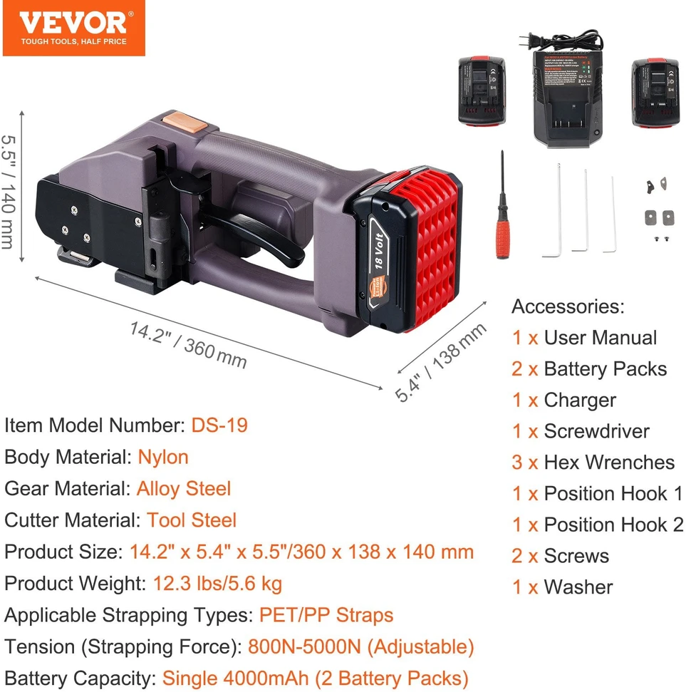 VEVOR Automatinis elektrinis diržų užtraukimo įrankis 1-1,9 cm diržams