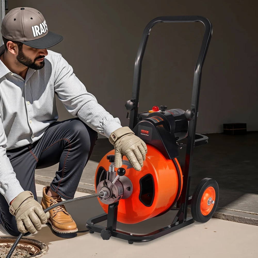 Vevor Elektrinis kanalizacijos valymo įrenginys 22.86m, automatinis vamzdžių valiklis, kanalizacijos gyvatė