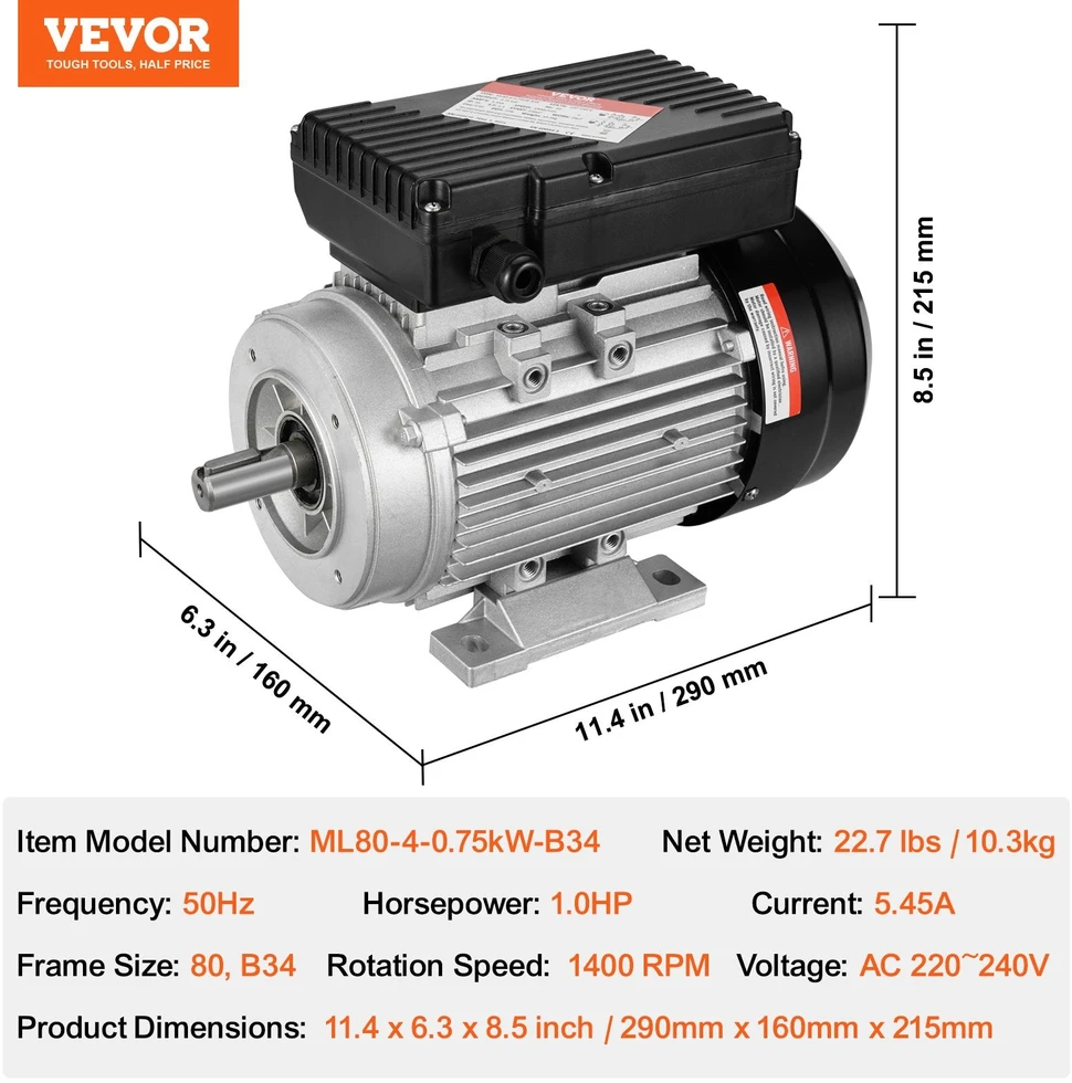 VEVOR 0.75 kW elektrinis variklis 1400 aps./min 220V