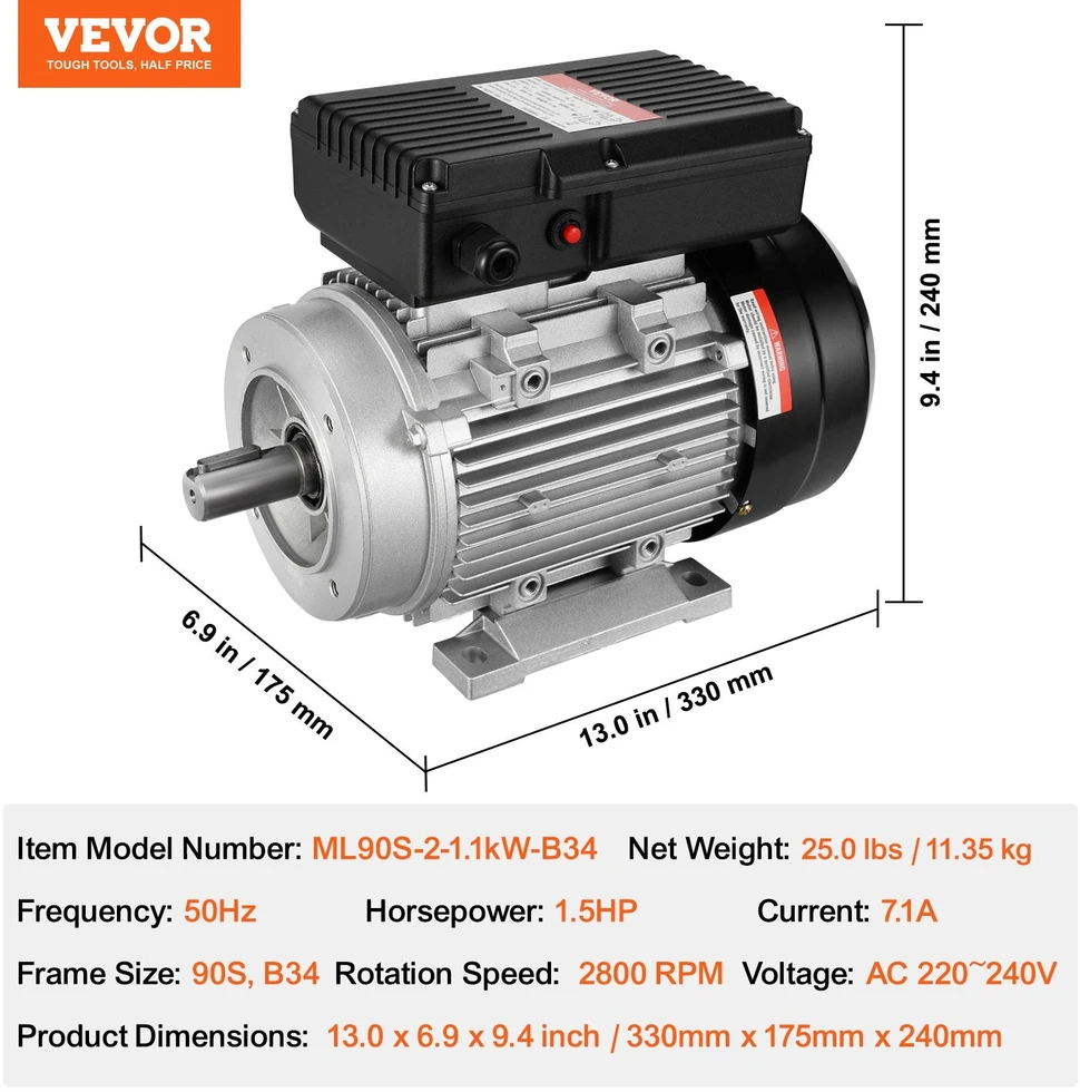 VEVOR 1.1 kW elektrinis variklis 2800 sūk./min