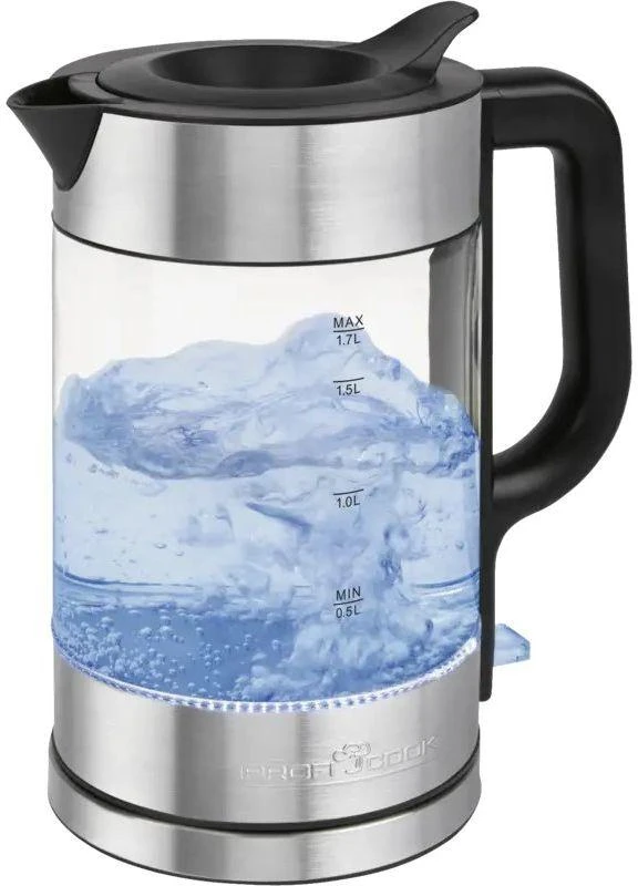 Profi Cook ProfiCook PC-WKS 1322 G electric virdulys 1.7 L 2200 W Sidabrinis, Juodas, Transparent