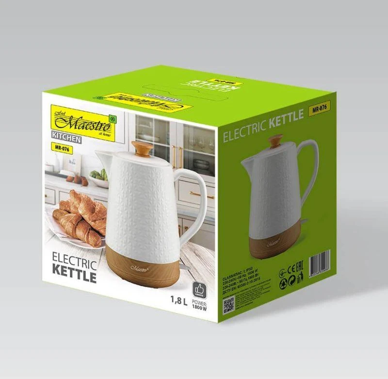 Maestro MR-076 elektrinis virdulys 1,8 L 1800 W, spalva: balta/medžio