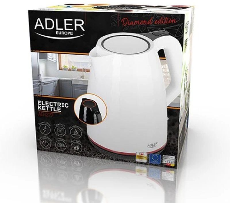 Adler | Virdulys | AD 1277 | Standard | 2200 W | 1.7 L | Plastic | 360° rotational base | Juodas